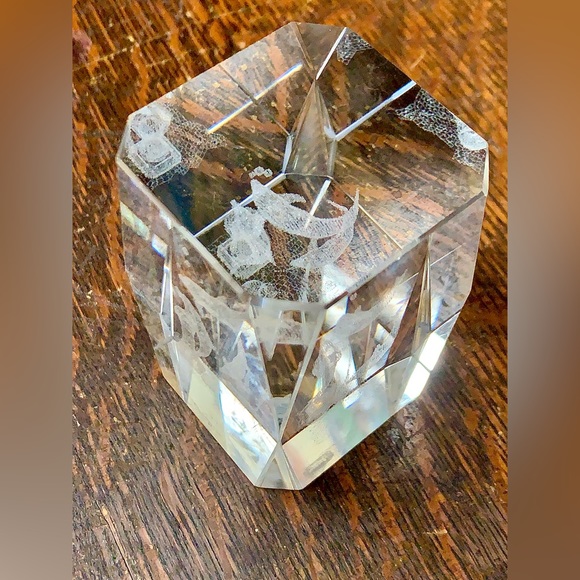 Solid Lead Crystal Laser Etched Swimming Dolphins Paperweight - Picture 7 of 16